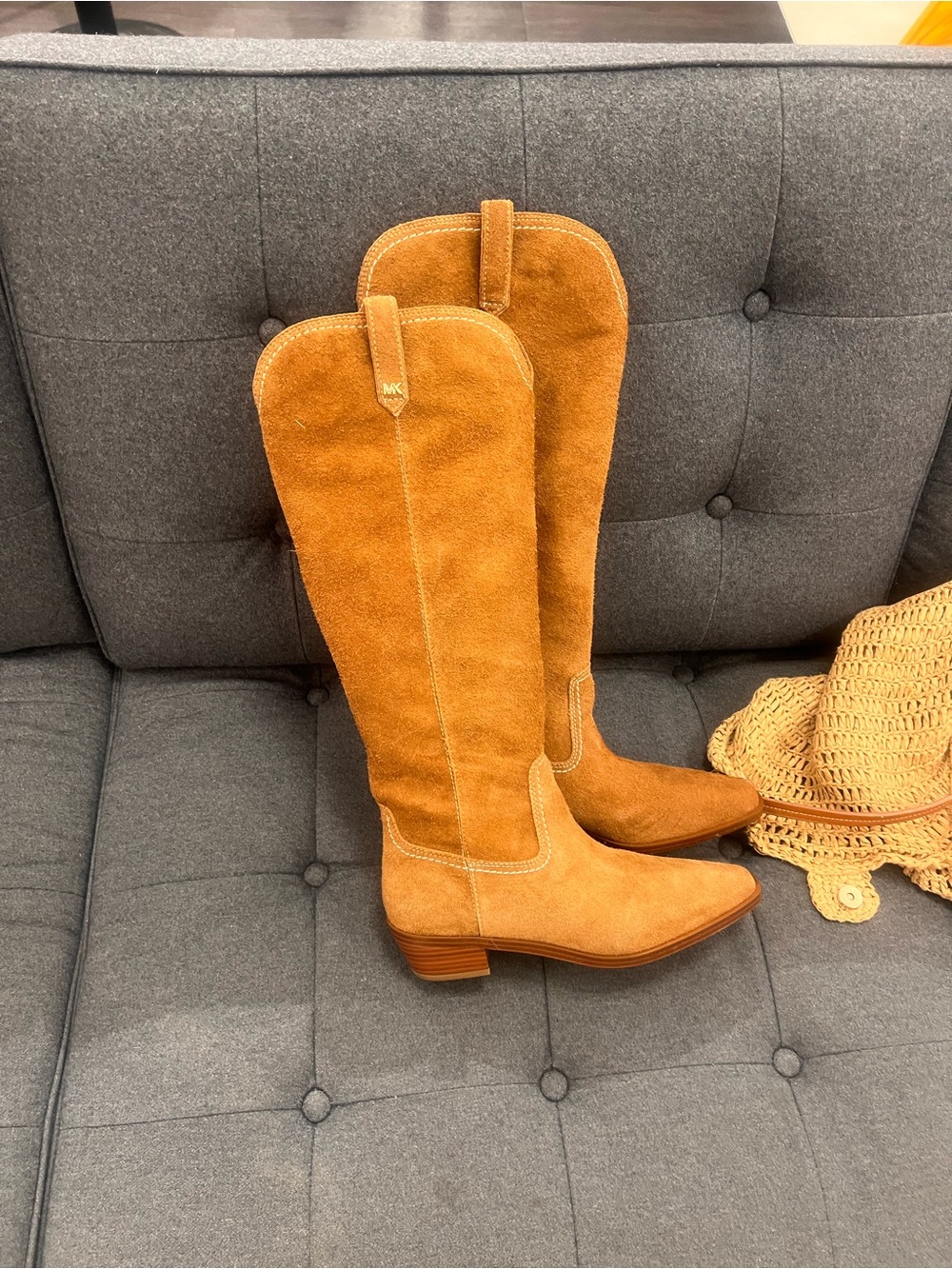 Michel Kors Suede Tan Knee-High Western Boots - Women